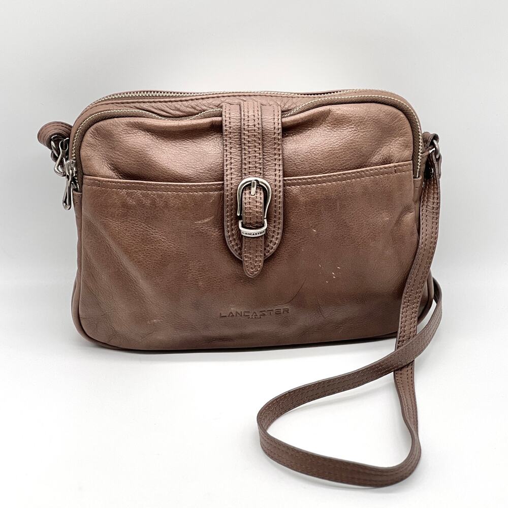 Vintage LANCASTER Crossbody Bag Brown Leather Adjustable Strap Buckle Pocket